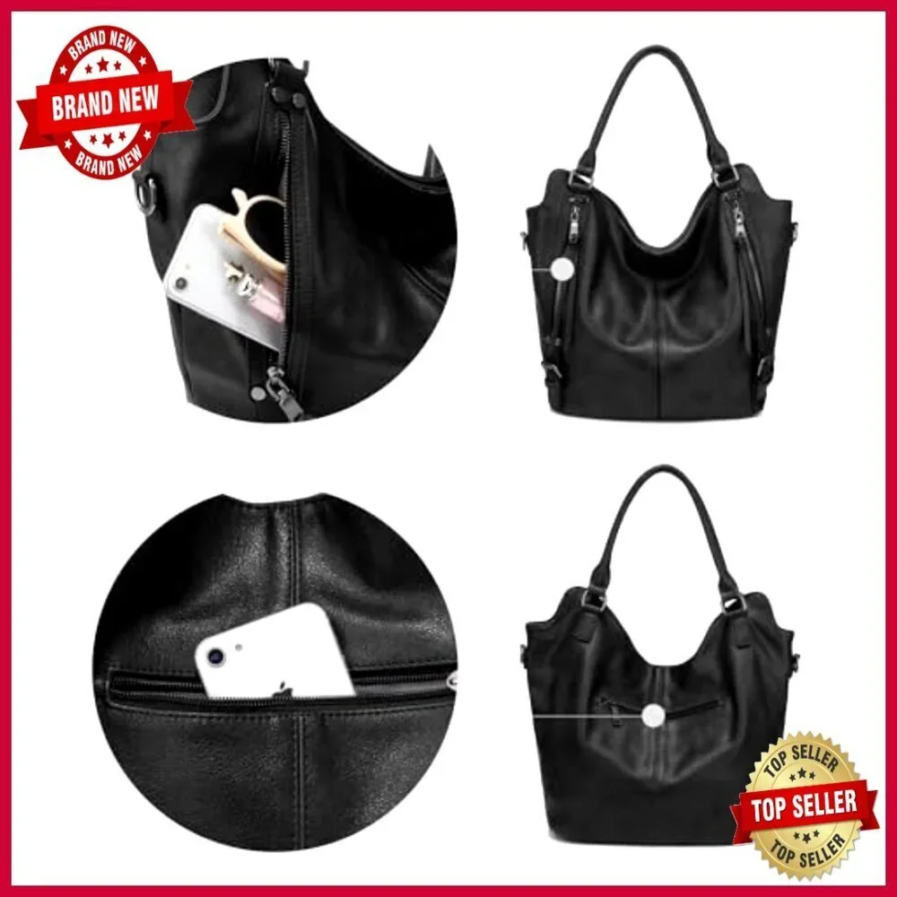 Large PU Leather Hobo Tote with Adjustable Strap, Multiple Pockets